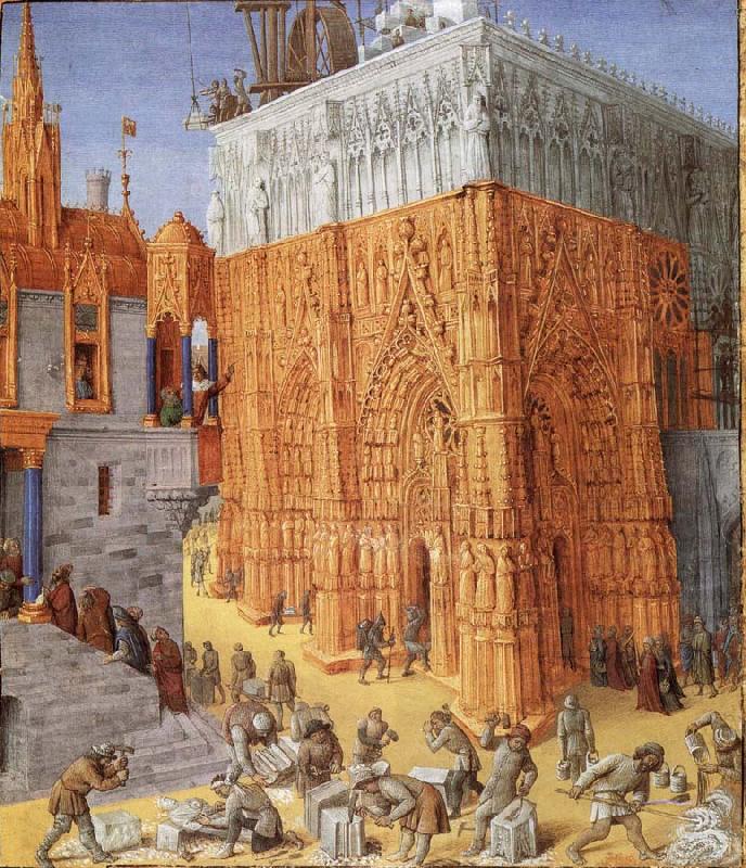 Jean Fouquet The building of the temple to jerusalem, from Flavius Josephus De antiquity skills and wars of the Jews Spain oil painting art